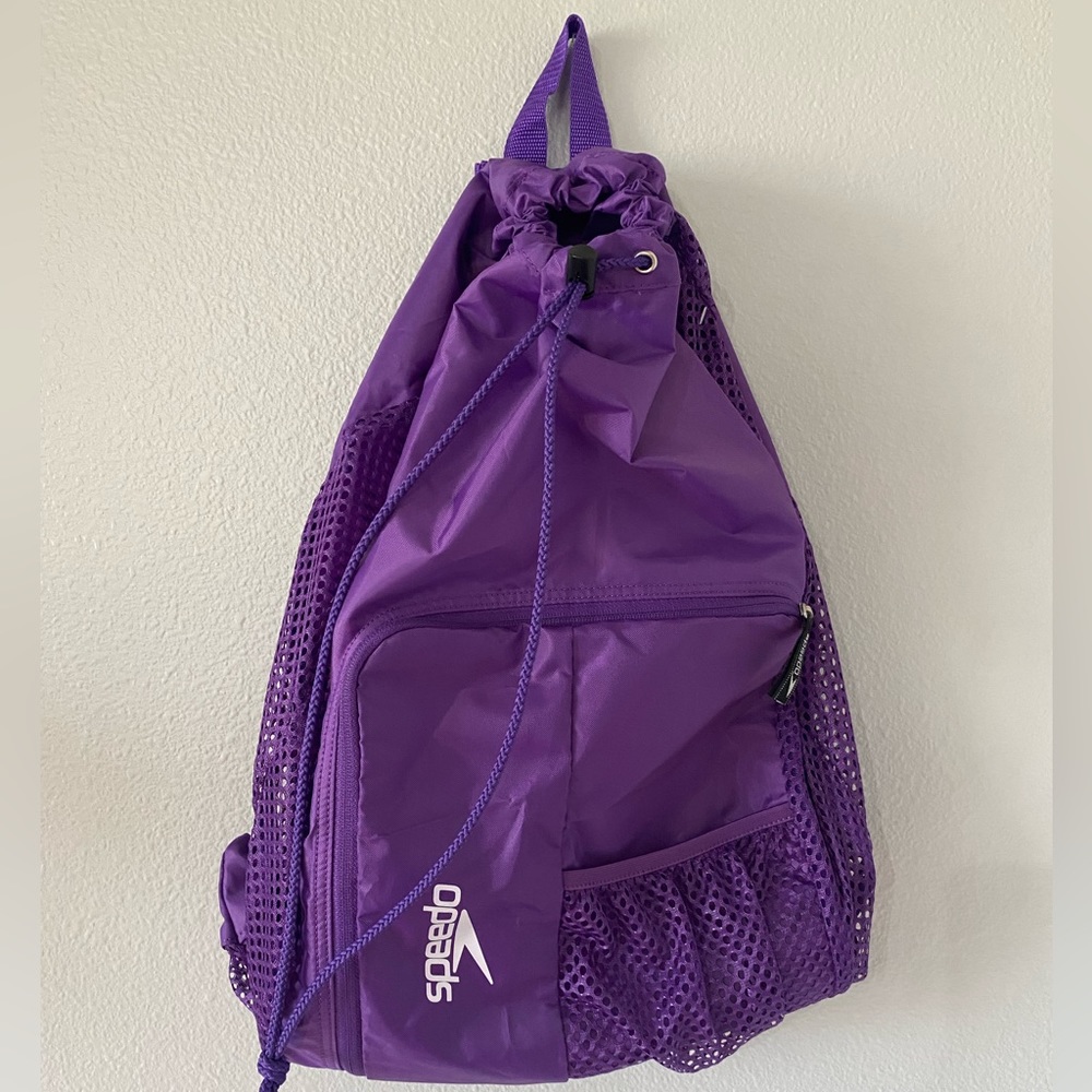 NWOT Speedo swim bag, gym backpack, mesh bag with drawstring and straps. Purple - Picture 3 of 7
